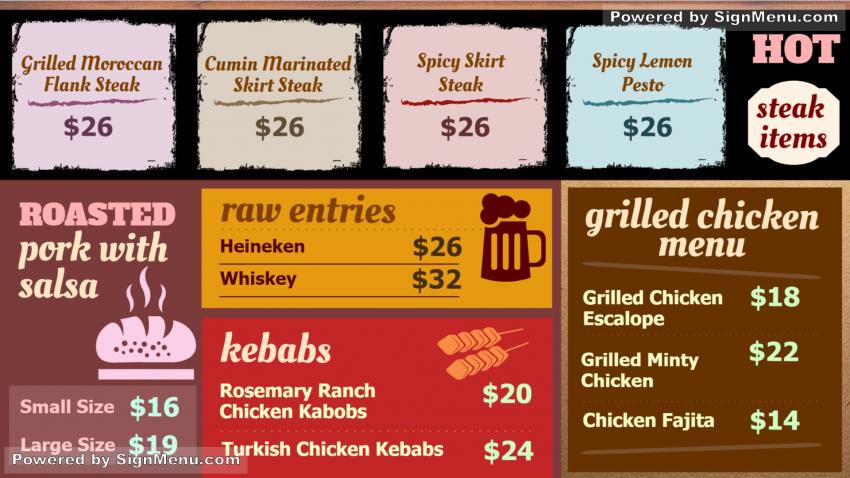 Steak Grilled Menu Board Design Template