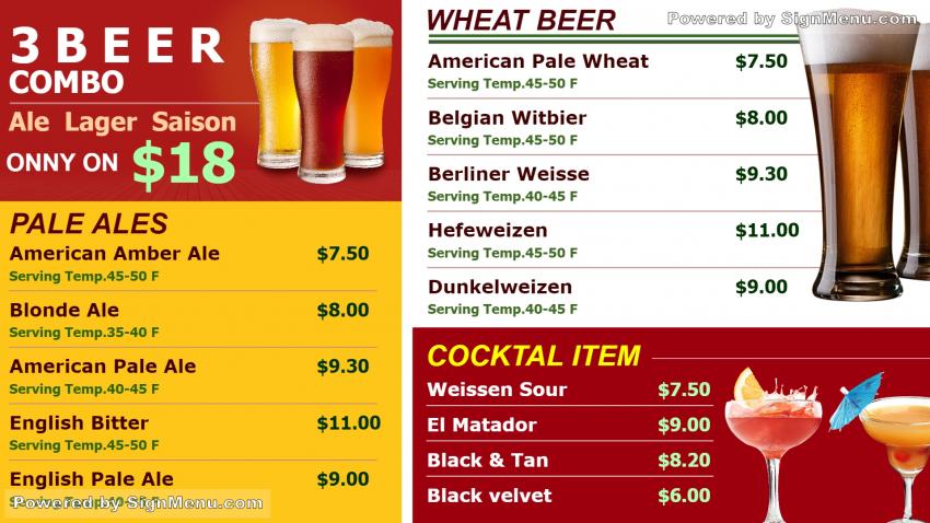 Free Beer Menu Board