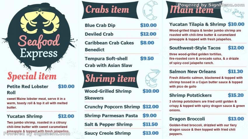 Sea Food Menu Board Design