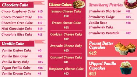 Cake Pastry Sample Menu Design