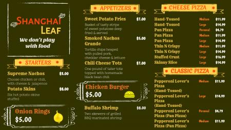 Sample Menu Board Design for Restaurant