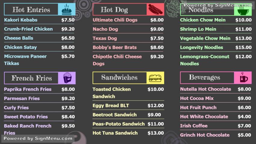 Restaurant Catering Menu board