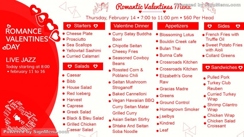 Valentine Spacial Menu board