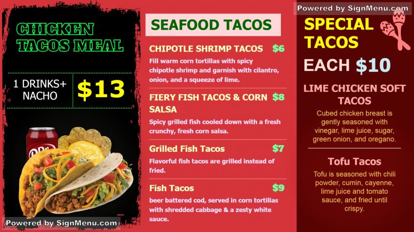 Tacos Menu Board