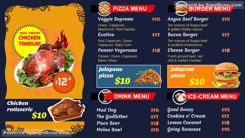 Food Menu for Digital Display