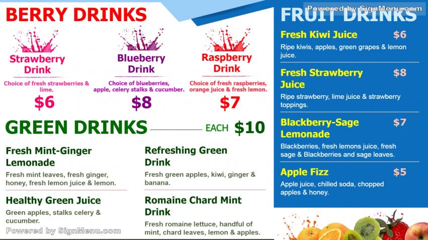 Fruit Drinks Menu Board