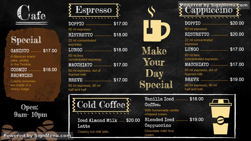 Digital Signage Cafe Menu Board Design