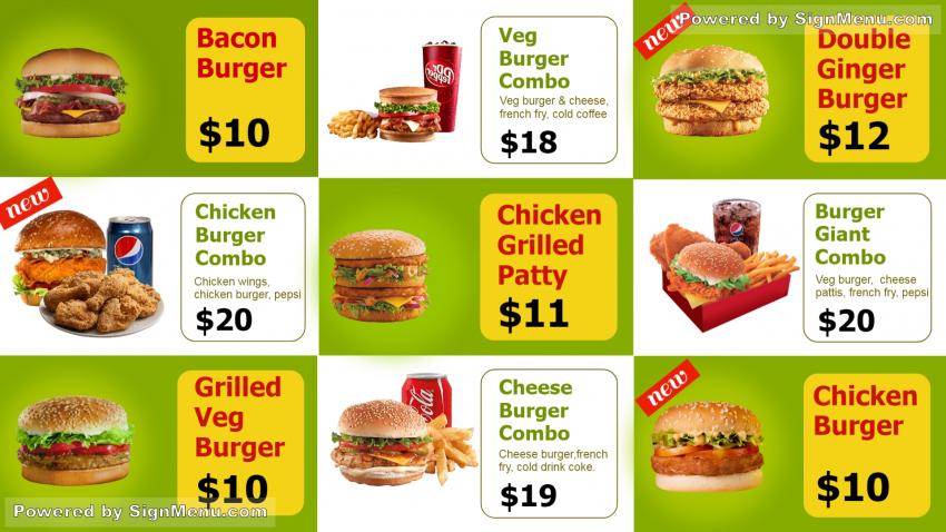 Fast food (Burger) Menu board
