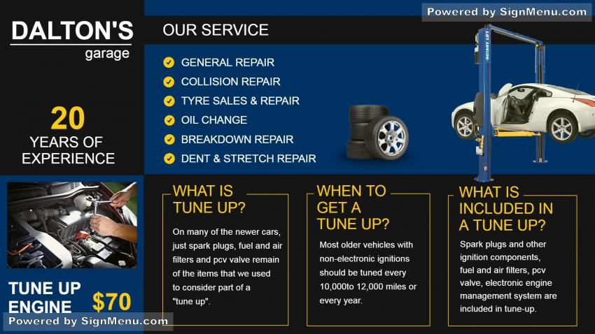 Car Repairing Menu