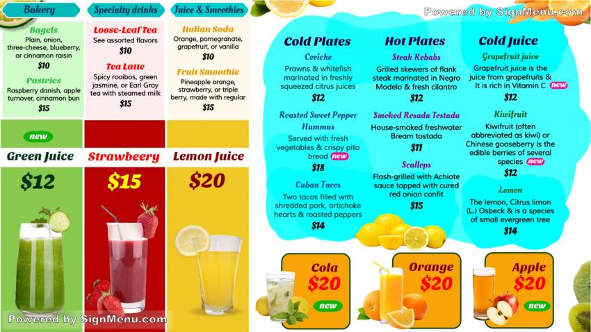 Juice Menu Board