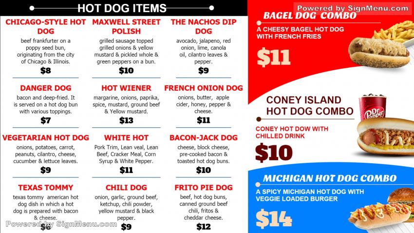 Hotdog Menu Board Design