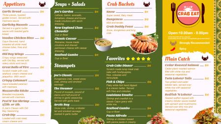 Crab Food Menu