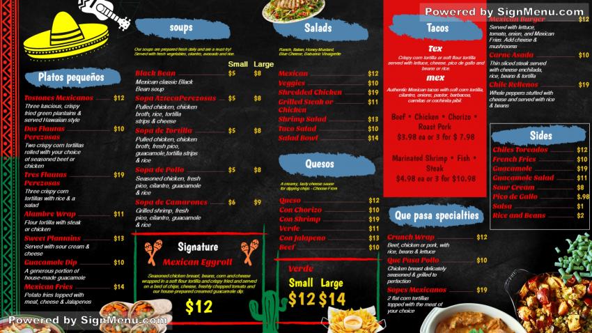 Mexican food menu