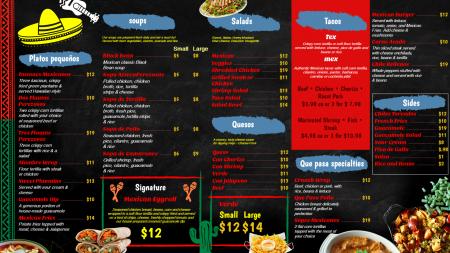 Mexican food menu