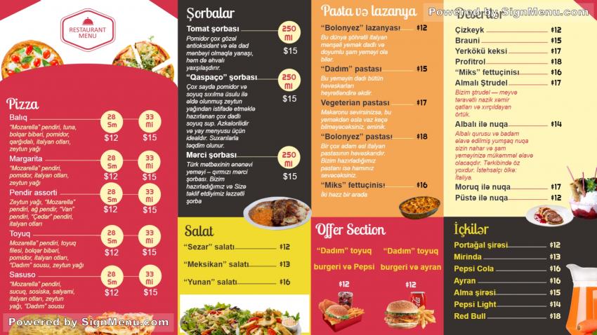 Fast Food Menu Russia