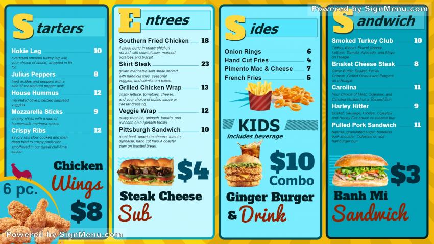 Fast Food menu