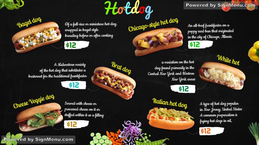 Hotdog menu