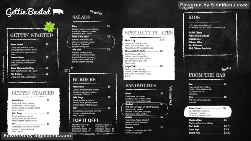 Black signage menu