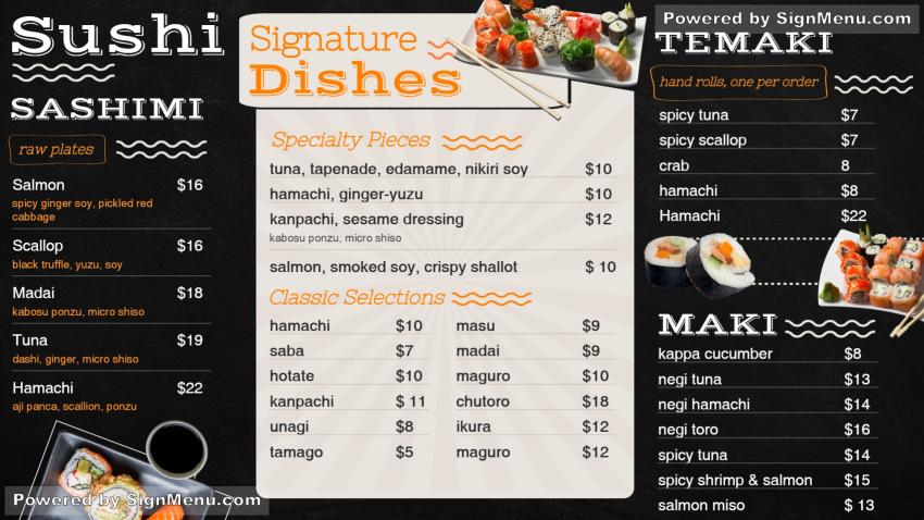 Sushi Menu