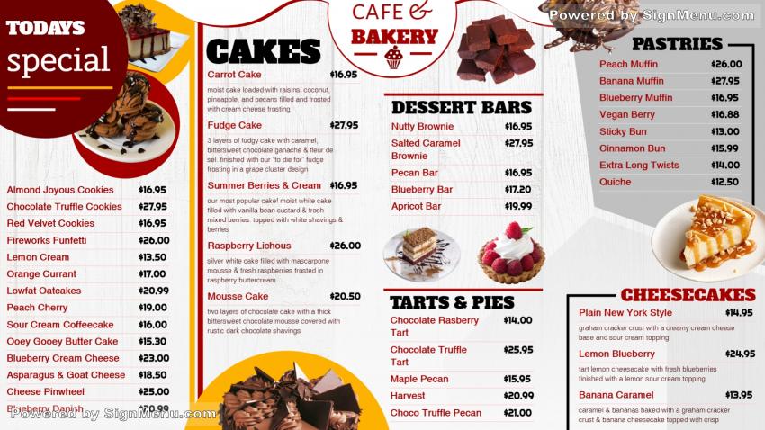 White Bakery menu