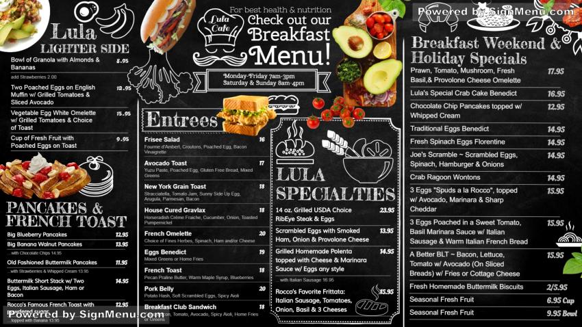 Chalkboard breakfast menu