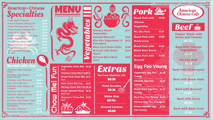 An American Chinese Food Menu Board