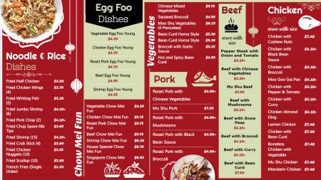American Chinese food menu