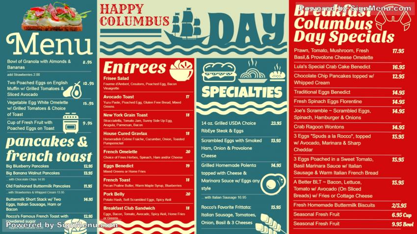 Columbus Day Menu Board