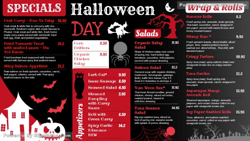 Halloween menu