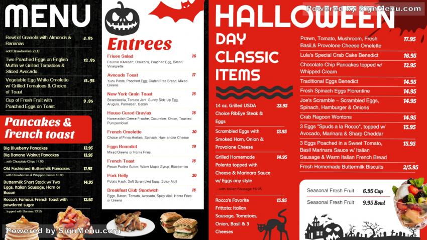 Halloween menu board
