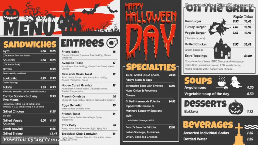 Halloween menu board for digital signage