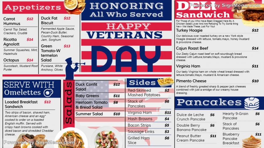 Veterans day menu design idea