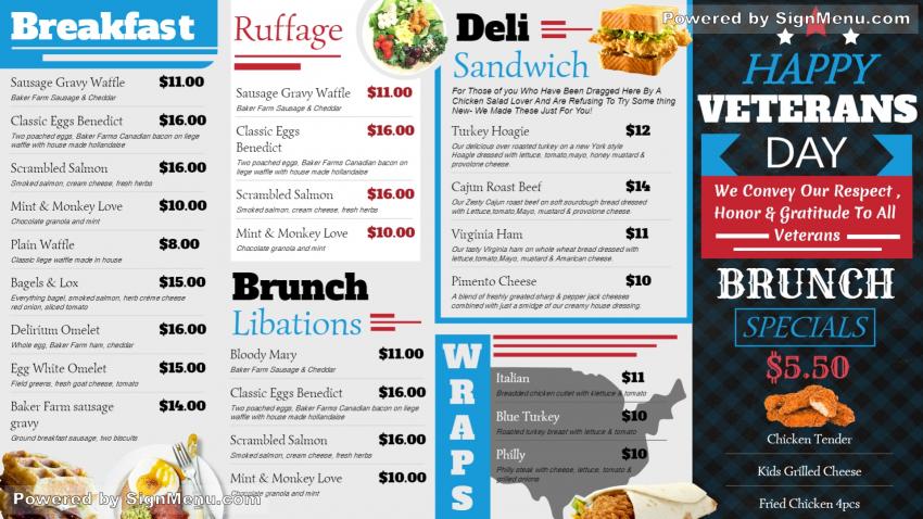 White Veterans day menu design