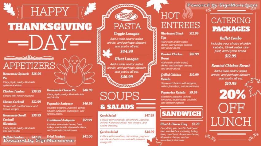 Thanksgiving day signage menu template