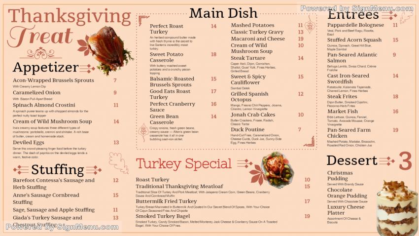 Soft color thanksgiving day signage menu