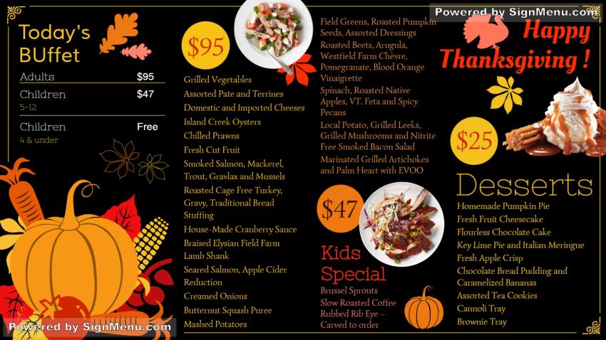 Black thanksgiving day menu design