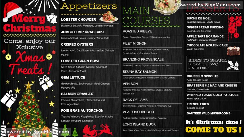 Black Merry Christmas menu design