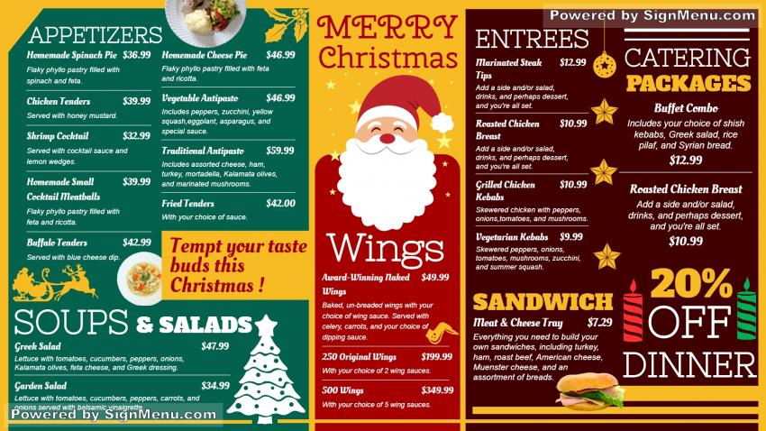 Merry Christmas signage menu