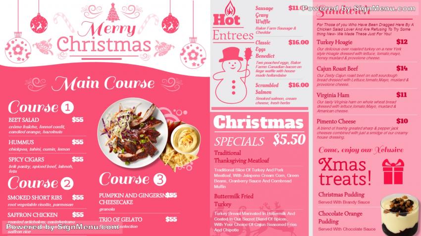 Christmas restaurant food menu