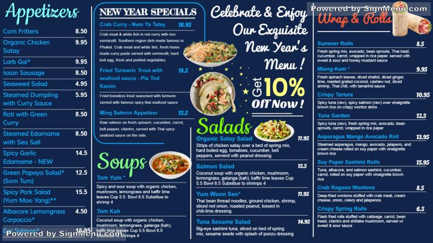 New Year menu Board for digital signage