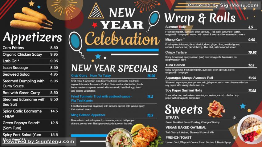 Black New Year signage menu