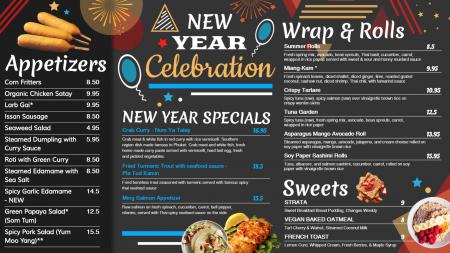 Black New Year signage menu