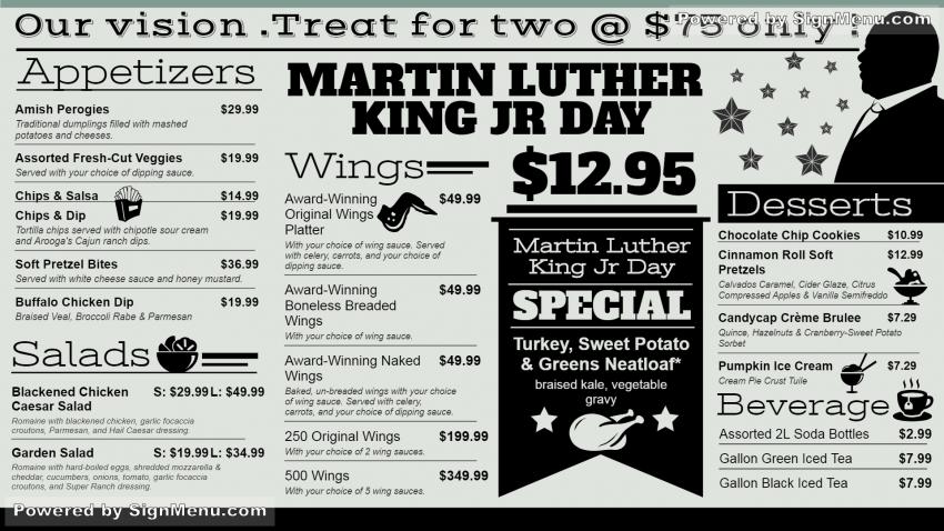 Martin Luther King Day Vintage Menu