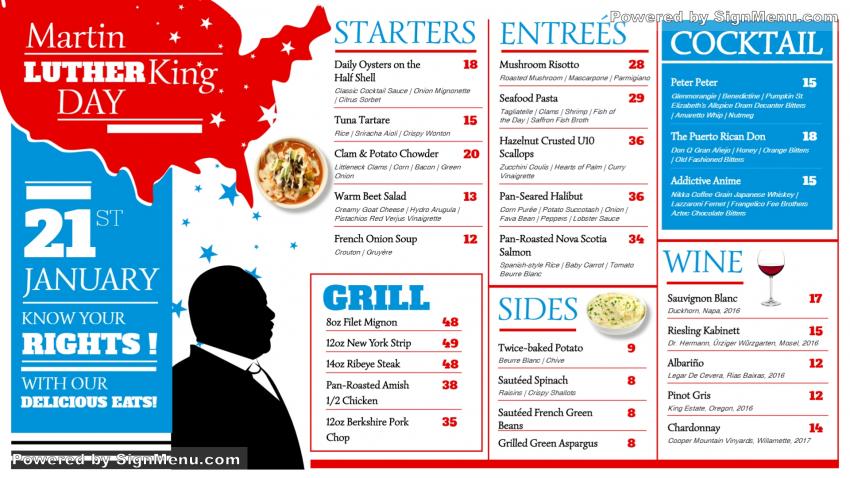 Multicolor Martin Luther King Day Menu