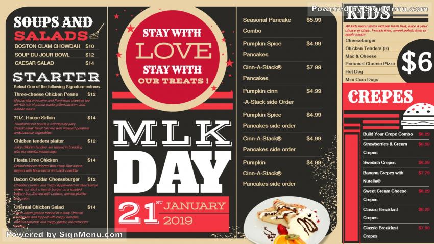 Vintage Martin Luther King Day Menu