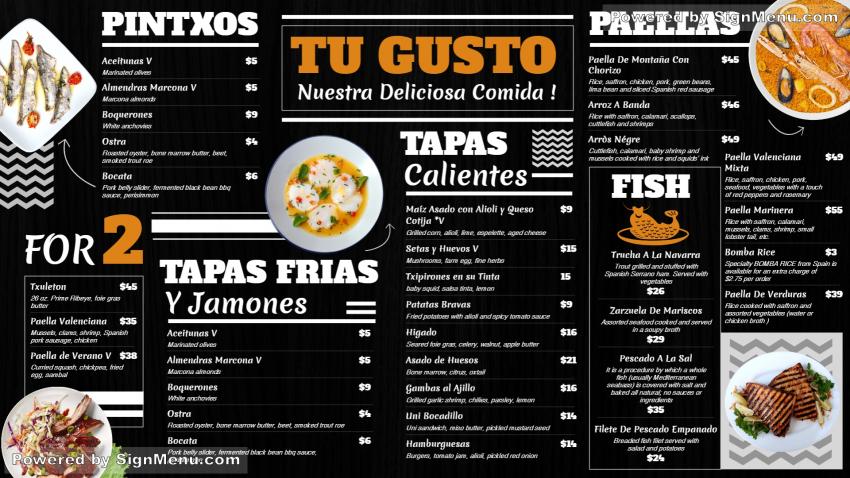 Black Spanish Signage Menu