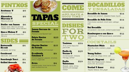 Tapas Special menu