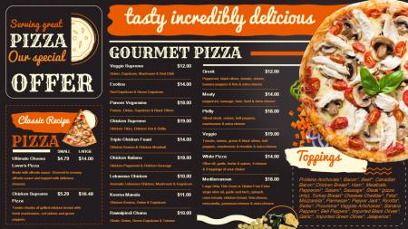 Pizza menu for digital signage