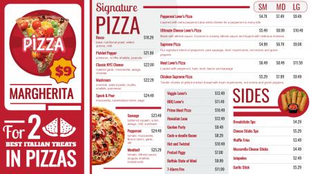 Pizza menu