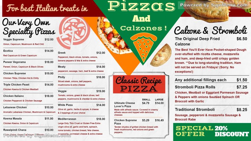 Signage Pizza menu